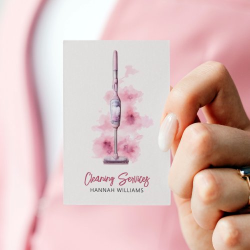 House Cleaning Blush Pink Vacuum Cleaner QR Code Business Card