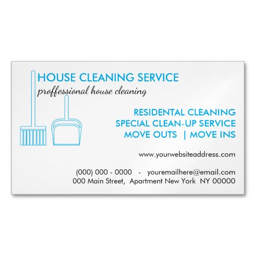 House Cleaning Broom Logo Blue Business Card Magnet