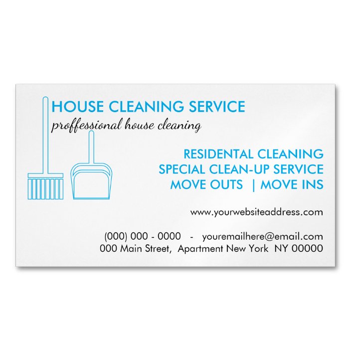 House Cleaning Broom Logo Blue Business Card Magnet 