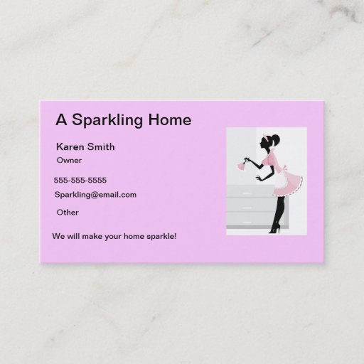 Customizable House Cleaning Business Card Pink Maid Lady