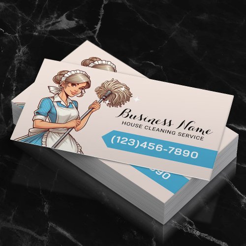 House Cleaning Cartoon Pretty Woman Maid Service Business Card