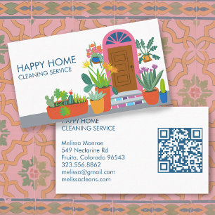 House Cleaning Cute Front Door Custom QR Code Business Card