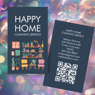 House Cleaning Cute Livingroom Art Custom QR Code Business Card