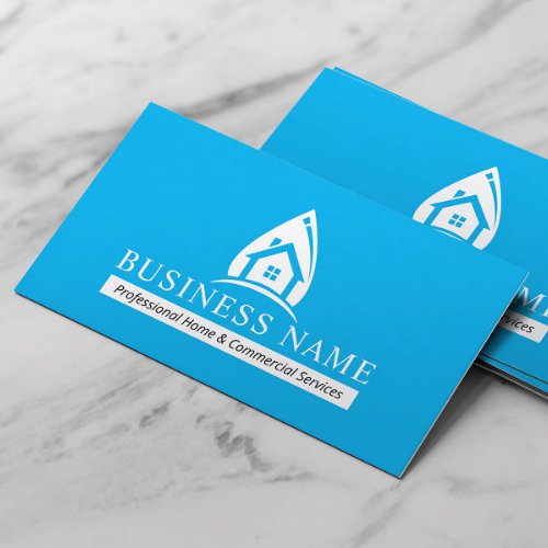 House Cleaning Eco Water Drop House Logo Blue Business Card