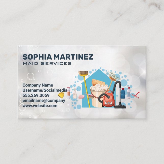 House Cleaning Equipment | Maids | Janitors Business Card (Front)