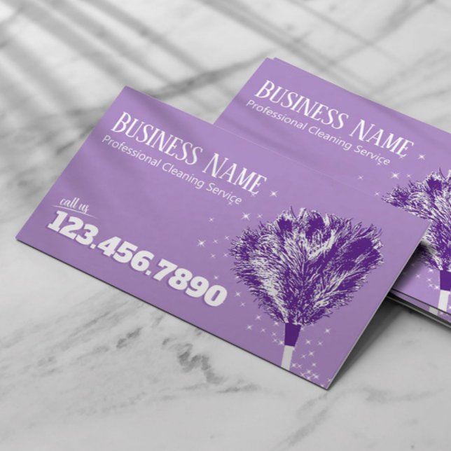 House Cleaning Feather Duster Housekeeping Purple Business Card (Creator Uploaded)