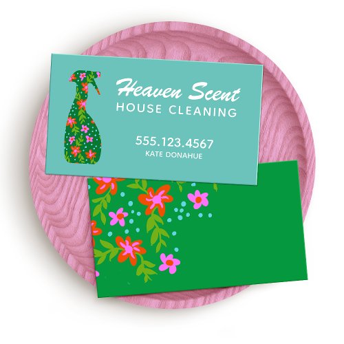 House Cleaning Floral Spray Bottle Business Card
