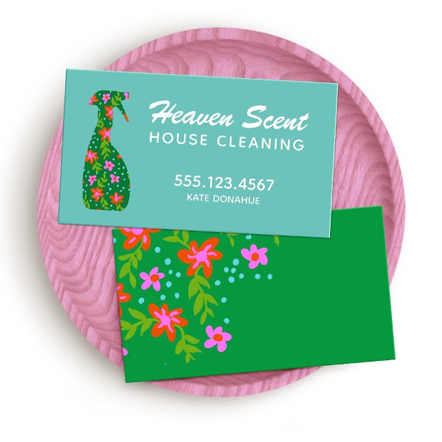 House Cleaning Floral Spray Bottle Business Card (Creator Uploaded)