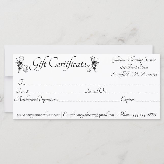House Cleaning Gift Certificate (Front)