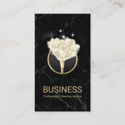House Cleaning Gold Feather Duster Black Marble Business Card