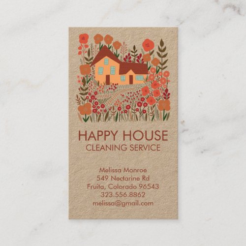 House Cleaning Home Service Floral Farmhouse Kraft Business Card