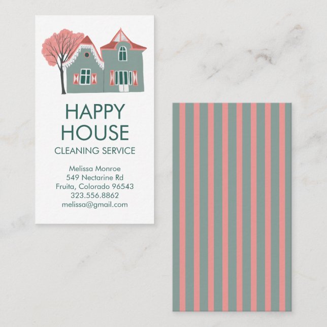 House Cleaning Home Services Charming Business Card (Front/Back)