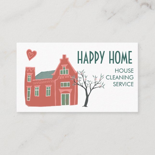 House Cleaning Home Services Charming Pink Green Business Card (Front)