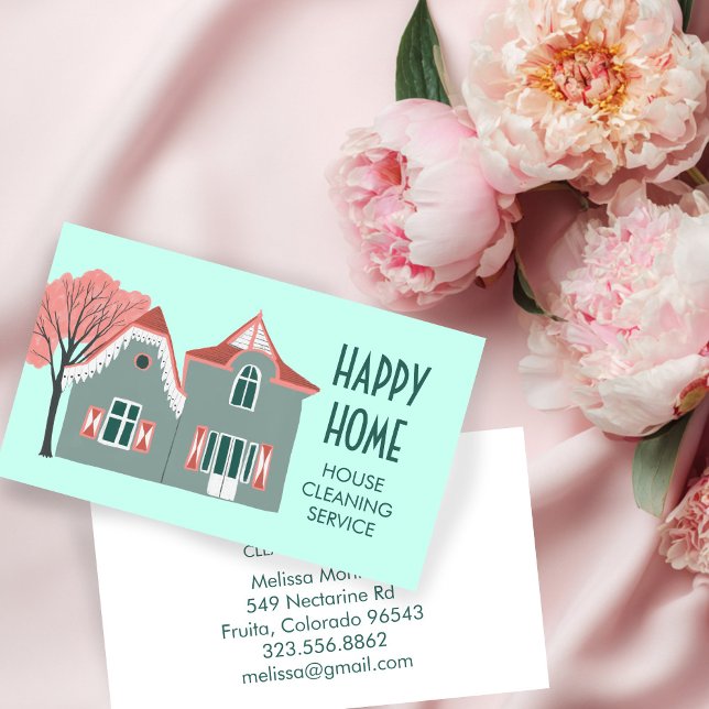 House Cleaning Home Services Charming Pink Green Business Card (House Cleaning Home Services Charming Pink Green CUSTOM Business Card
)