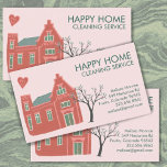 House Cleaning Home Services Charming Pink Green Business Card<br><div class="desc">Illustrated with a sweet house. Perfect business card for house cleaning services and other home maintenance businesses. The card is single sided but feel free to change to a double sided version. Change the text, font and colors of this customizable business card. Hand drawn by me. Check my shop for...</div>