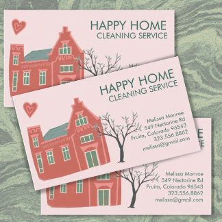 House Cleaning Home Services Charming Pink Green Business Card