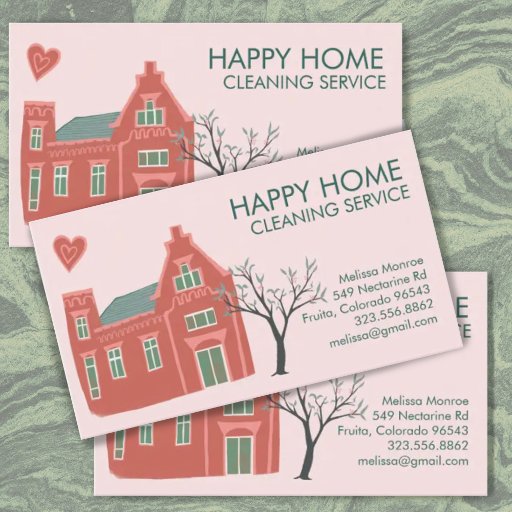 Customizable House Cleaning Home Services Charming Pink Green Business Card