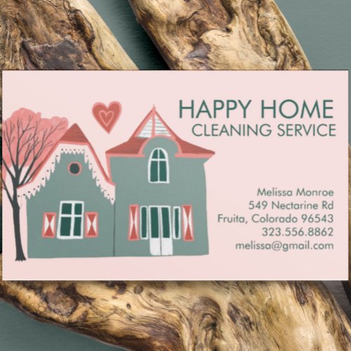 House Cleaning Home Services Charming Pink Green Business Card