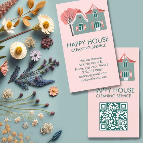 House Cleaning Home Services Charming QR Code Business Card