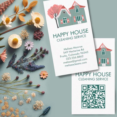 House Cleaning Home Services Charming QR Code Business Card