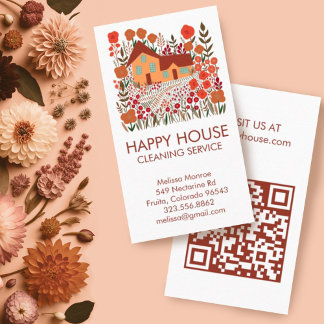 House Cleaning Home Services Floral Farmhouse QR Business Card