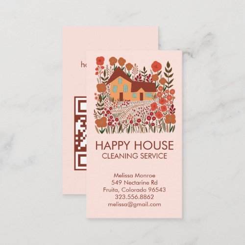 House Cleaning Home Services Floral Farmhouse QR  Business Card