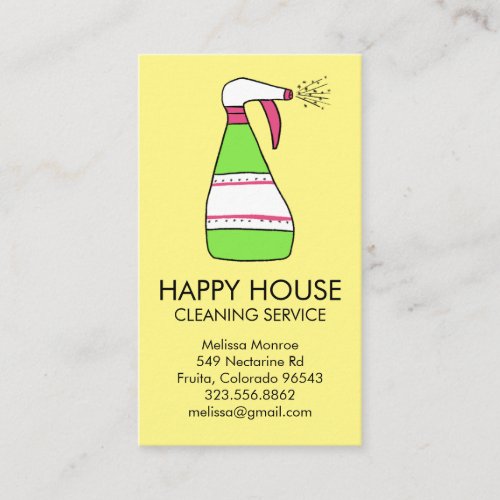 House Cleaning Home Services Supplies Spray Bottle Business Card