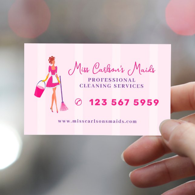 House cleaning housekeeper maid service pink  business card (Creator Uploaded)