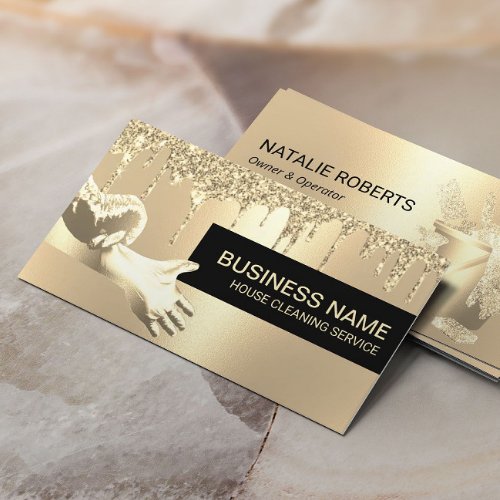 House Cleaning Housekeeping Gold Glitter Drips Business Card