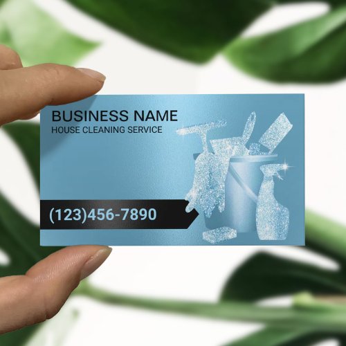 House Cleaning Housekeeping Modern Blue Glitter Business Card