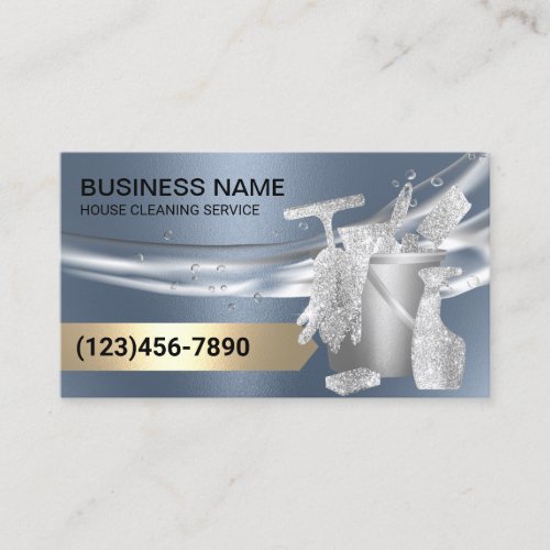 House Cleaning Housekeeping Modern Dusty Blue Business Card