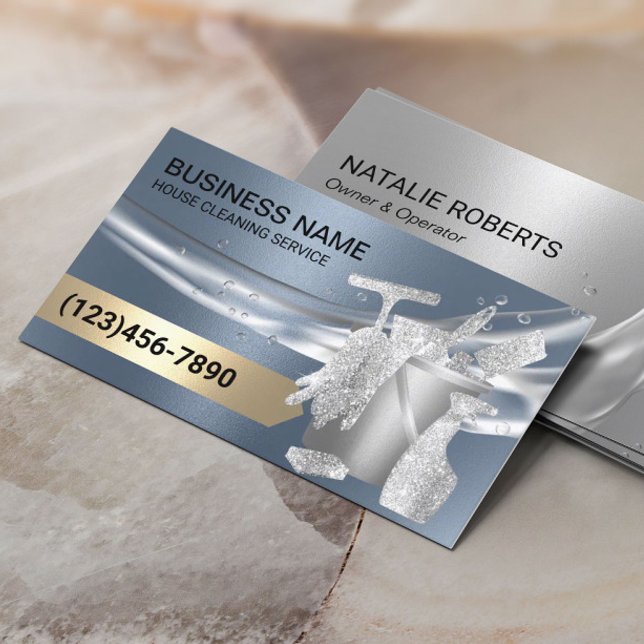 House Cleaning Housekeeping Modern Dusty Blue Business Card (Creator Uploaded)