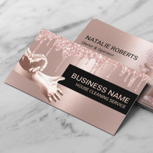 House Cleaning Housekeeping Modern Rose Gold Drips Business Card
