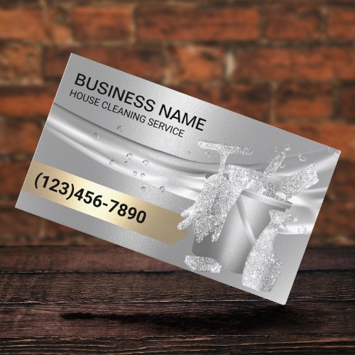 House Cleaning Housekeeping Modern Silver Gold Business Card