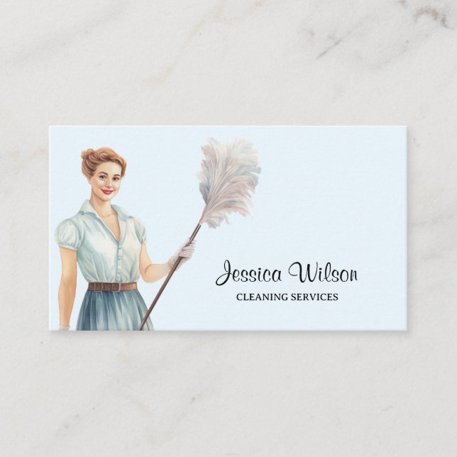 House Cleaning Housekeeping Retro Maid Service  Business Card (Front)
