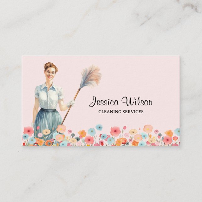 House Cleaning Housekeeping Retro Maid Service  Business Card (Front)