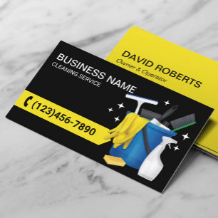 House Cleaning Housekeeping Service Black & Yellow Business Card