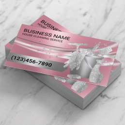 House Cleaning Housekeeping Service Modern Pink Business Card