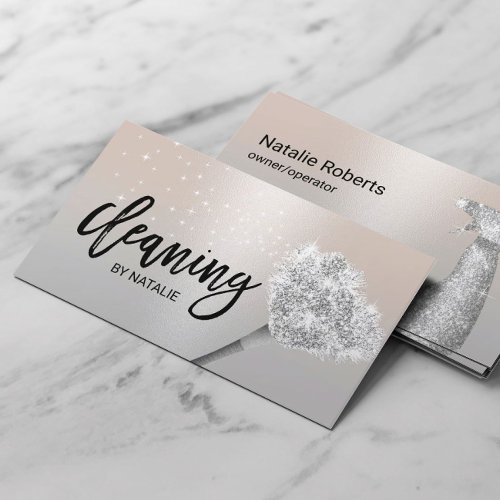 House Cleaning Housekeeping Service Modern Silver Business Card