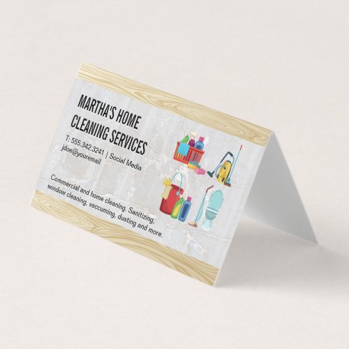 House Cleaning Icons  Mable Wood Background Business Card