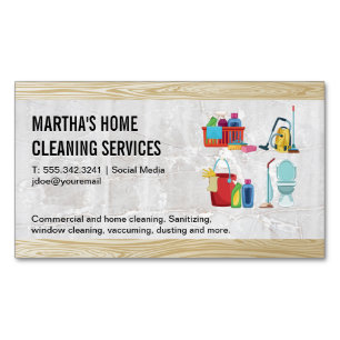 House Cleaning Icons   Mable Wood Background Business Card Magnet
