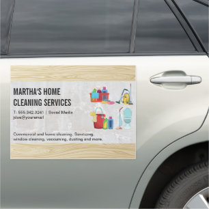 House Cleaning Icons   Mable Wood Background Car Magnet