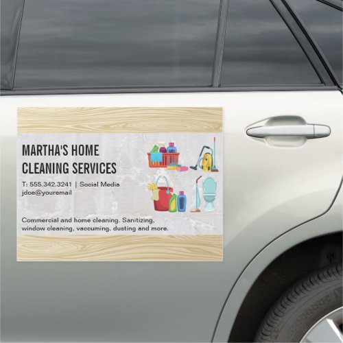 House Cleaning Icons  Mable Wood Background Car Magnet
