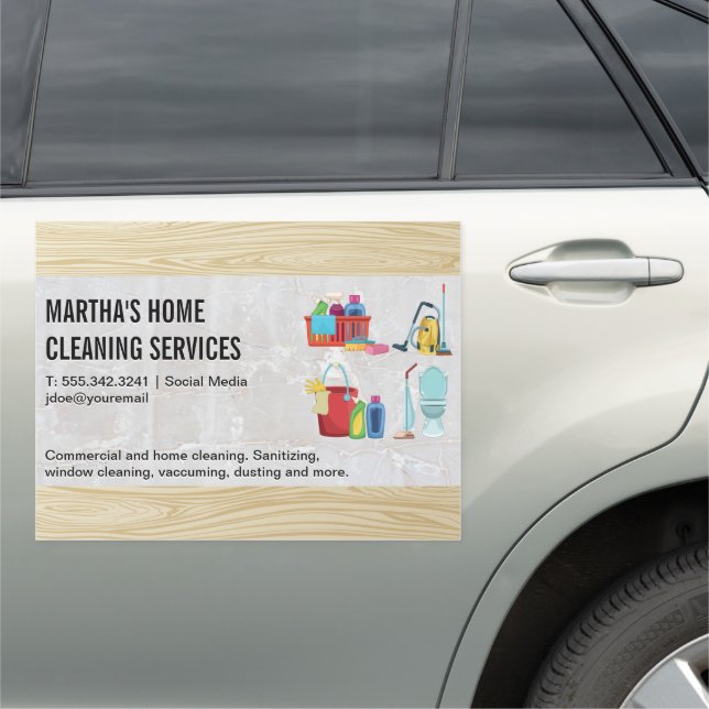 House Cleaning Icons | Mable Wood Background Car Magnet (In Situ)