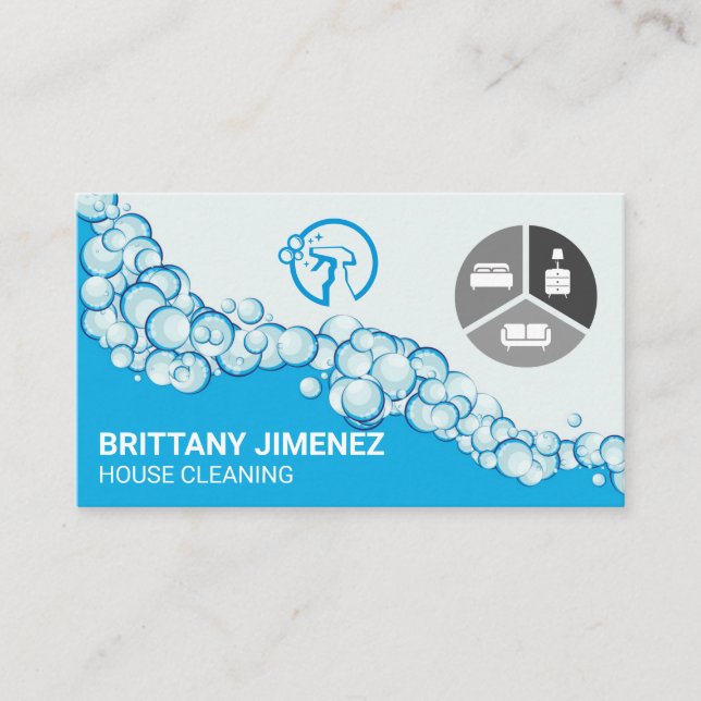 House Cleaning Icons | Soap Bubbles Business Card (Front)