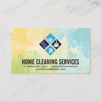 House Cleaning Icons | Watercolor Background Business Card by lovely_businesscards at Zazzle