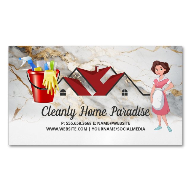 House Cleaning | Janitorial | Hotel Worker Business Card Magnet (Front)
