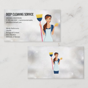 House Cleaning Lady   Sparkle Background Business Card