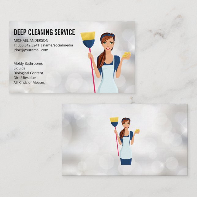 House Cleaning Lady | Sparkle Background Business Card (Front/Back)