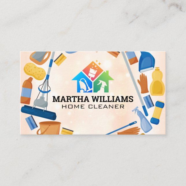 House Cleaning Logo | Cleaner Equipment Business Card (Front)